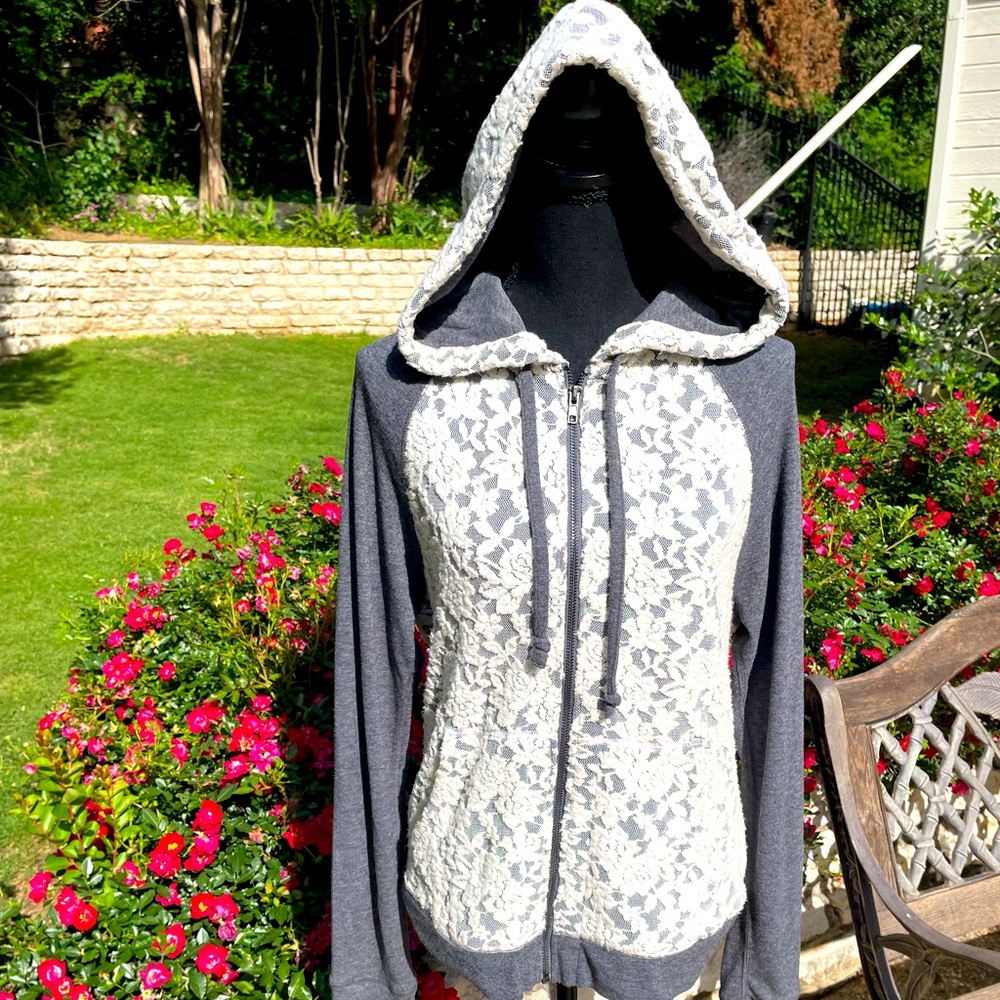 Mystree, Gray & Ivory, Long Sleeve, Hoodie, Size M